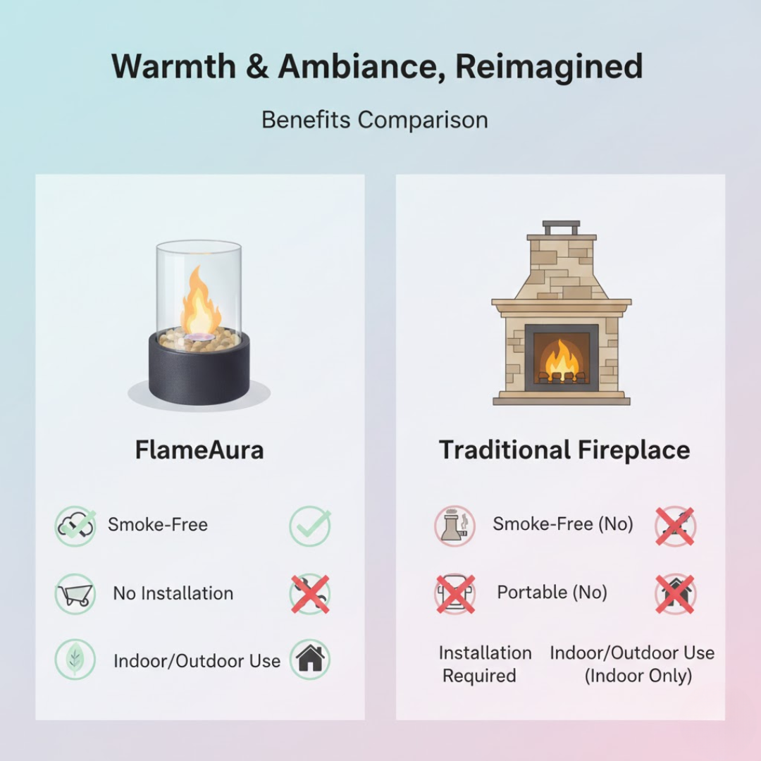 FlameAura | Bioethanol Table Fireplace – Smoke-Free Flame & Modern Design