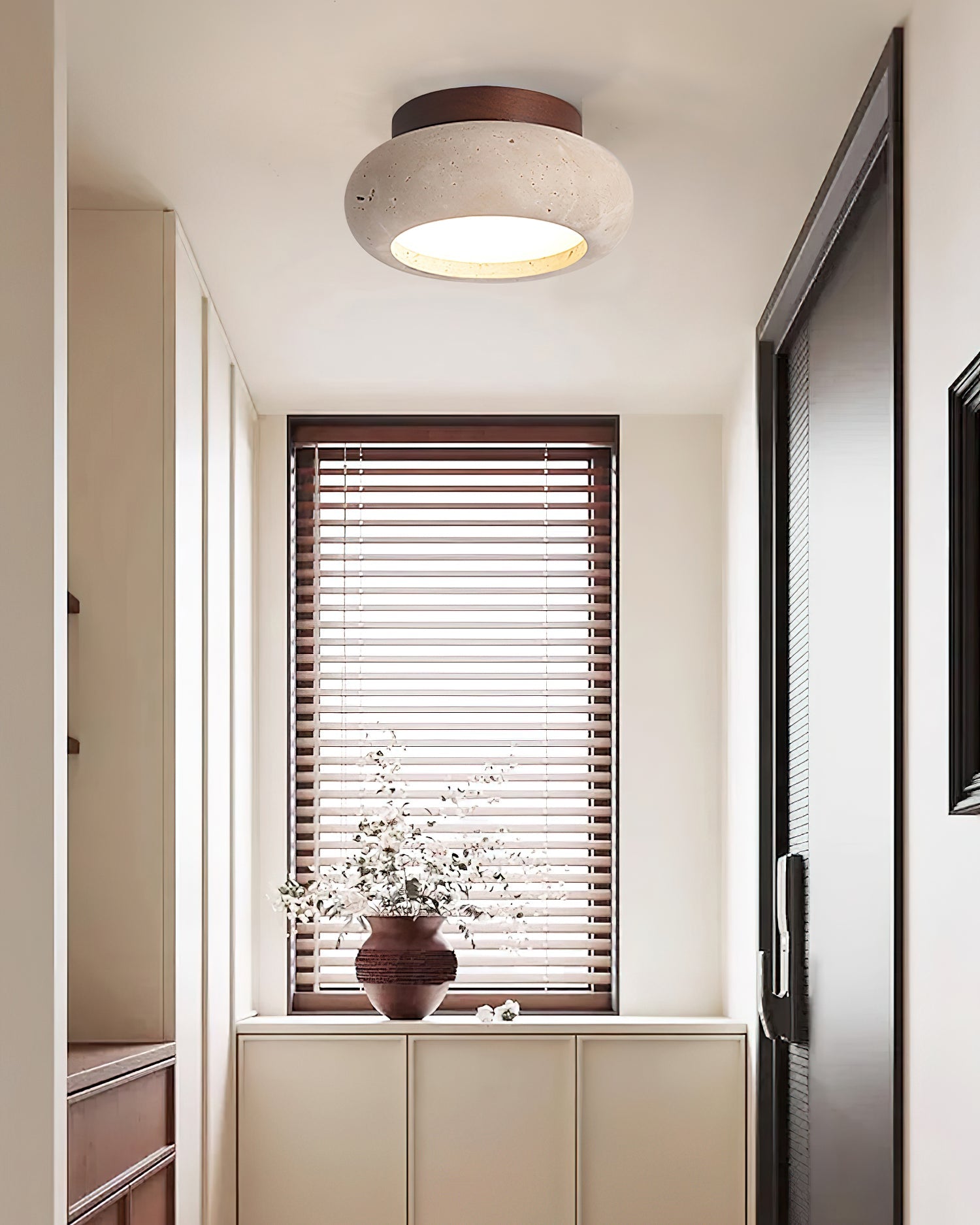 Cairns Modern Flush Mount Ceiling Light Fixture with Integrated LED and Travertine Design 4