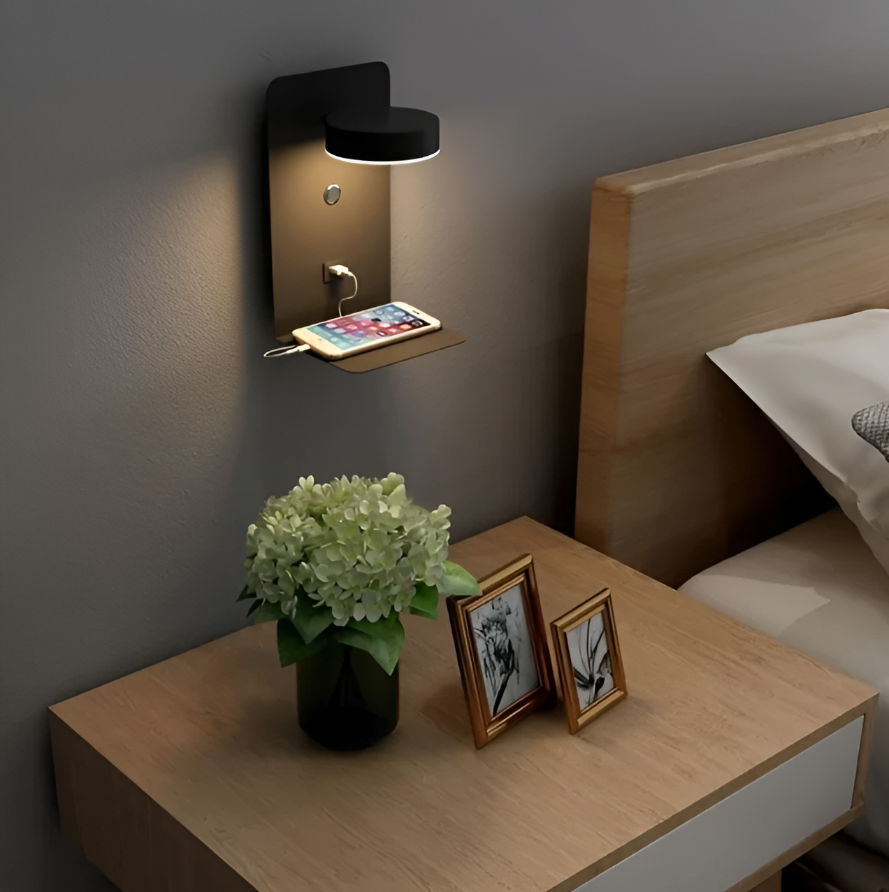 LumiSpace | Wall Lamp – Built-In Shelf & USB Charging