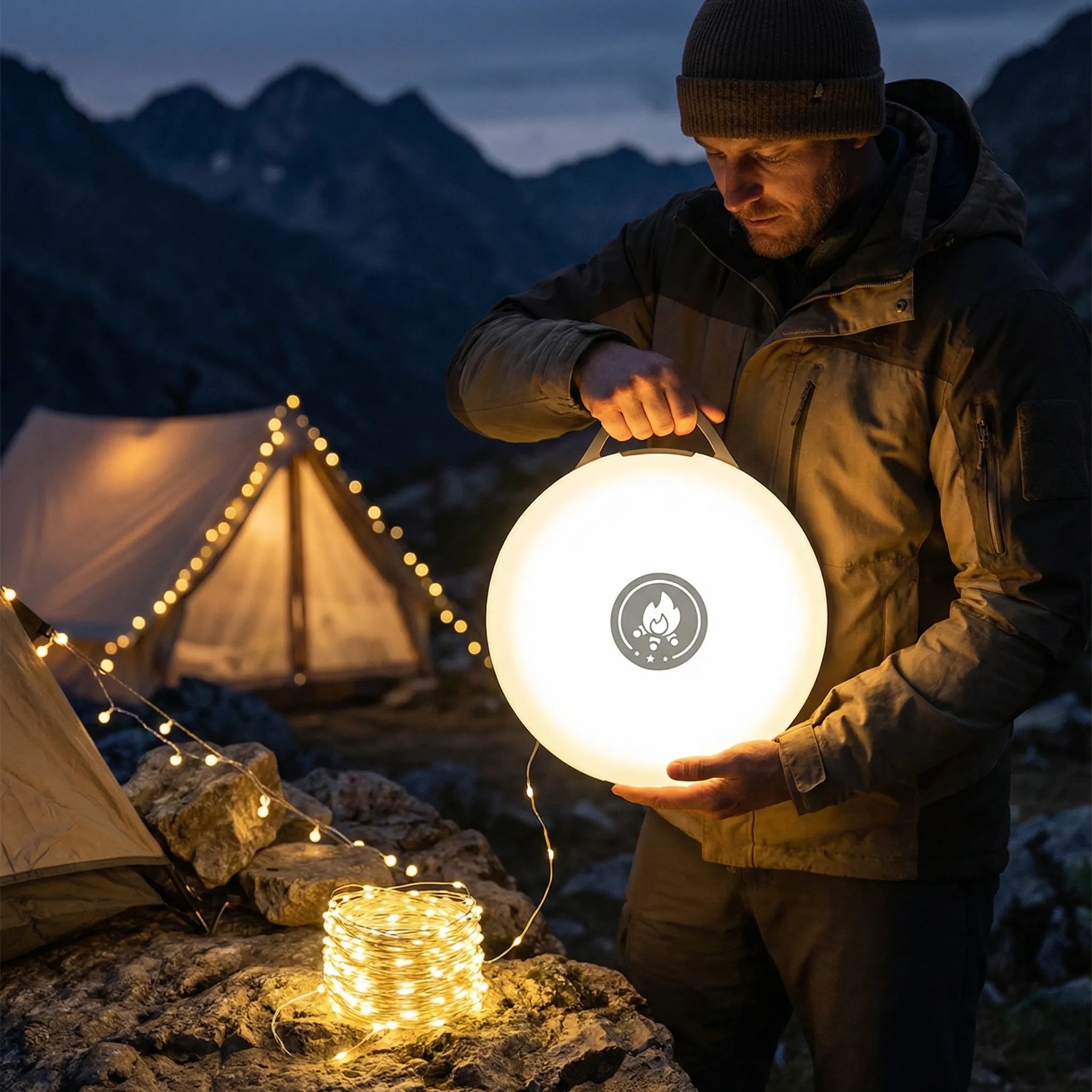 4-in-1 Campinglampe – 10 m ausziehbare Lichterkette – wasserdicht –