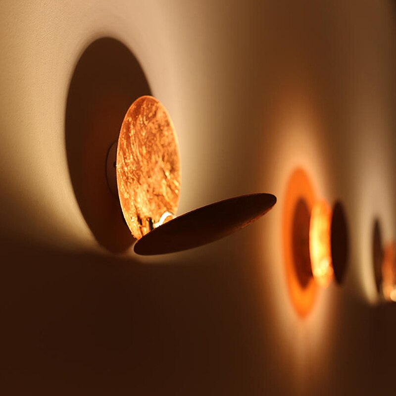 CelestAura | LED Wall Lamp – Golden Discs & Soothing Glow Wall Light Fixtures Decoluxe.co.uk