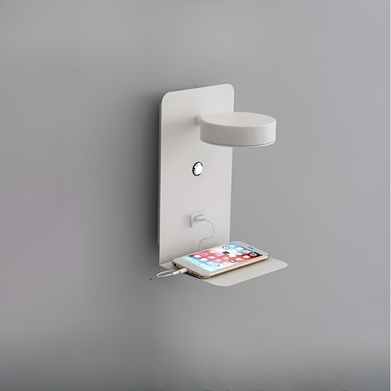 LumiSpace | Wall Lamp – Built-In Shelf & USB Charging White 9.5 x 5.5 x 4.7 in (24 × 14 × 12 cm) Wall Light Fixtures Decoluxe.co.uk