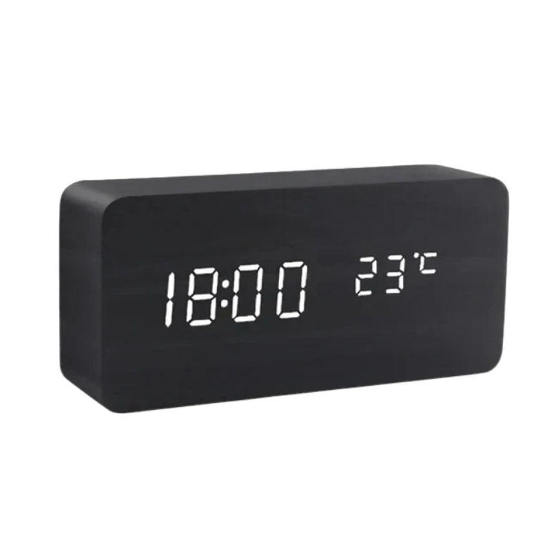 VocaTone | LED Alarm Clock – Minimalist Sound-Activated Display Black block-shaped Decoluxe.co.uk