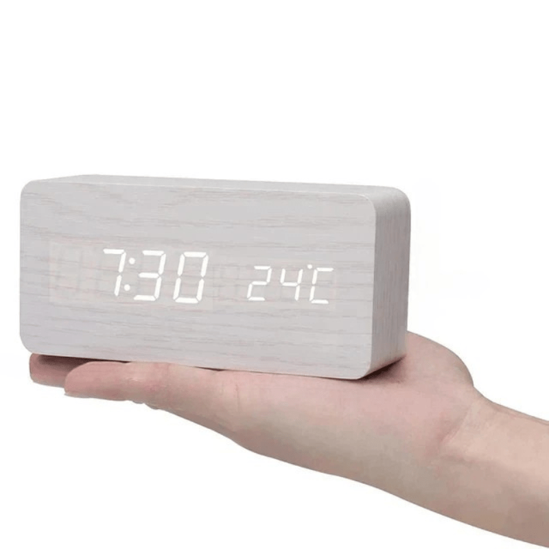 VocaTone | LED Alarm Clock – Minimalist Sound-Activated Display White bar-shaped Decoluxe.co.uk