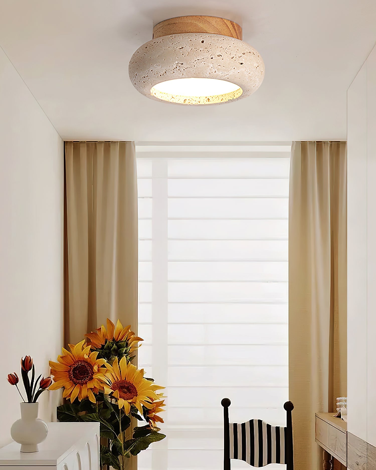 Cairns Modern Flush Mount Ceiling Light Fixture with Integrated LED and Travertine Design 3