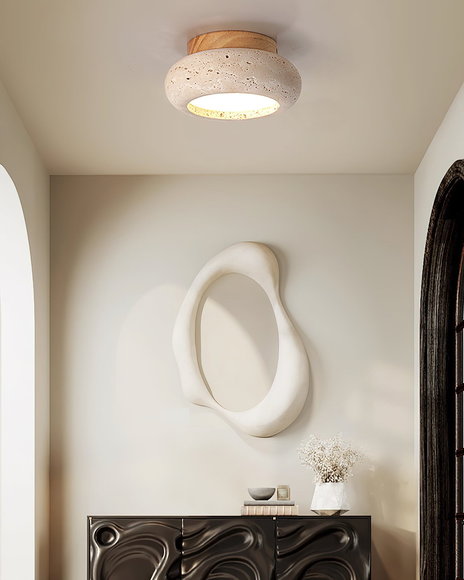 Cairns Modern Flush Mount Ceiling Light Fixture with Integrated LED and Travertine Design 5