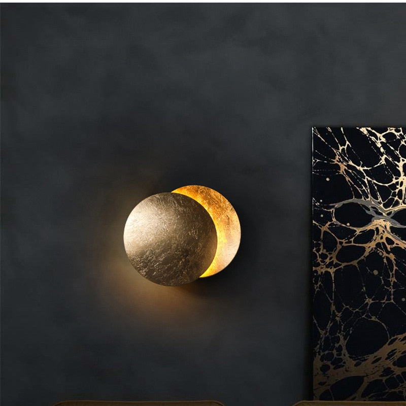 CelestAura | LED Wall Lamp – Golden Discs & Soothing Glow