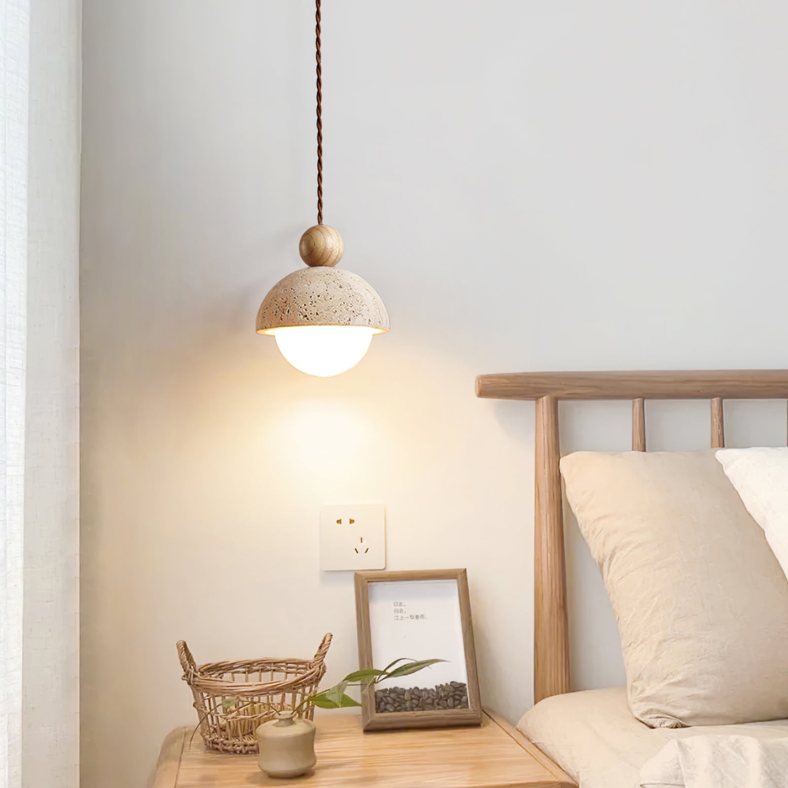 Palermo Pendant Light - Handcrafted Travertine & Glass Ceiling Fixture for Kitchen Island 3