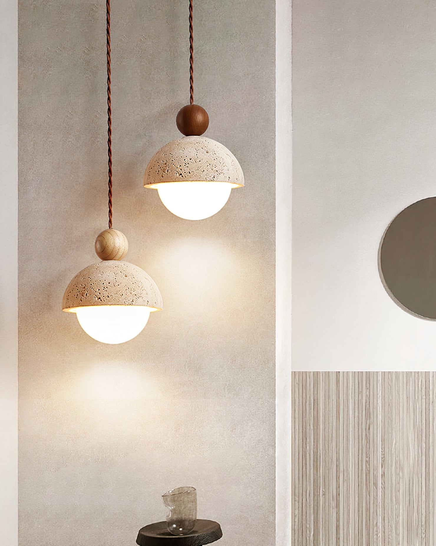 Palermo Pendant Light - Handcrafted Travertine & Glass Ceiling Fixture for Kitchen Island 6