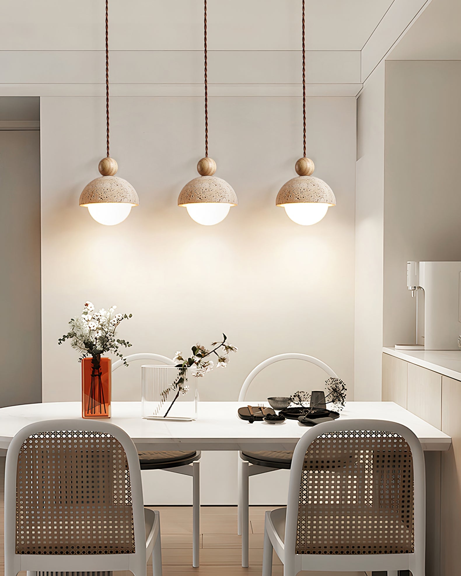 Palermo Pendant Light - Handcrafted Travertine & Glass Ceiling Fixture for Kitchen Island 7