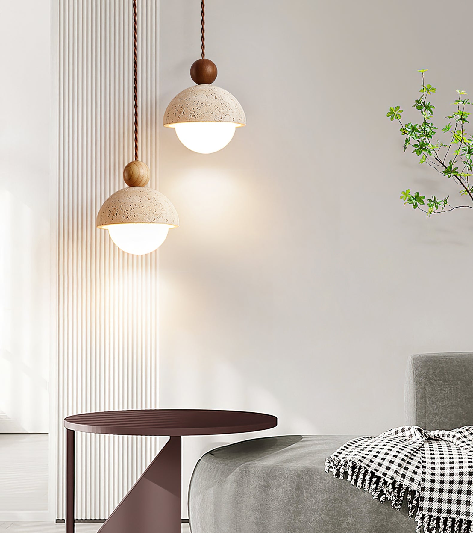 Palermo Pendant Light - Handcrafted Travertine & Glass Ceiling Fixture for Kitchen Island 8