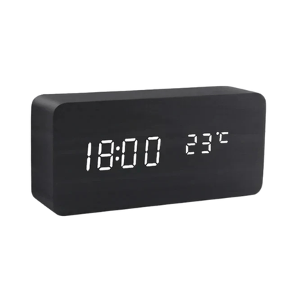 Timbrix - Voice-Activated Triangular LED Desk Clock Black Block-Shaped Decoluxe.co.uk