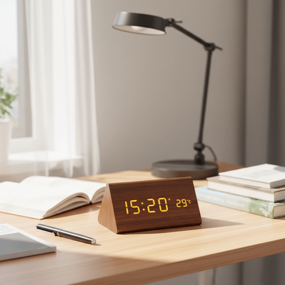 Timbrix - Voice-Activated Triangular LED Desk Clock Decoluxe.co.uk