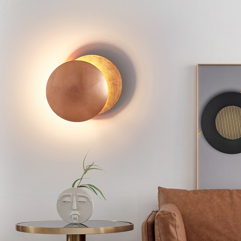 CelestAura | LED Wall Lamp – Golden Discs & Soothing Glow Wall Light Fixtures Decoluxe.co.uk