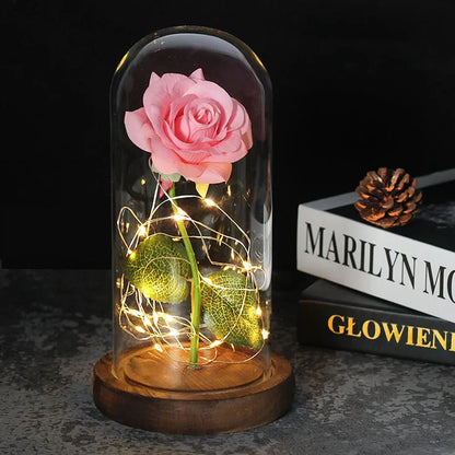 EternalBloom | Preserved Rose – Warm LED Glow Dark classic pink Decoluxe.co.uk
