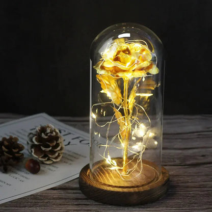 EternalBloom | Preserved Rose – Warm LED Glow Dark wood gold Decoluxe.co.uk