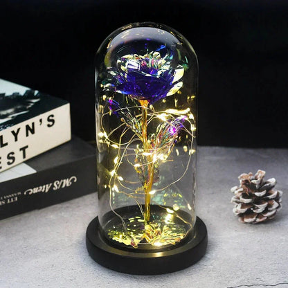 EternalBloom | Preserved Rose – Warm LED Glow Purple steel gold black Decoluxe.co.uk
