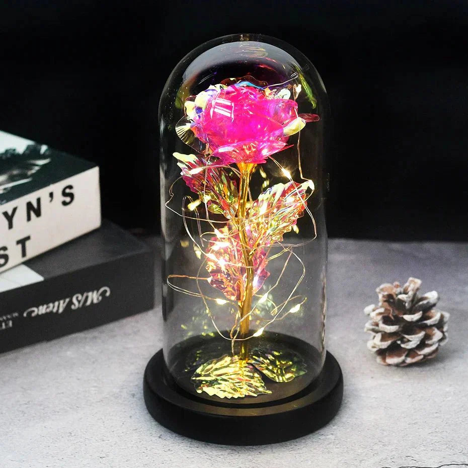 EternalBloom | Preserved Rose – Warm LED Glow Rose gold black stem Decoluxe.co.uk
