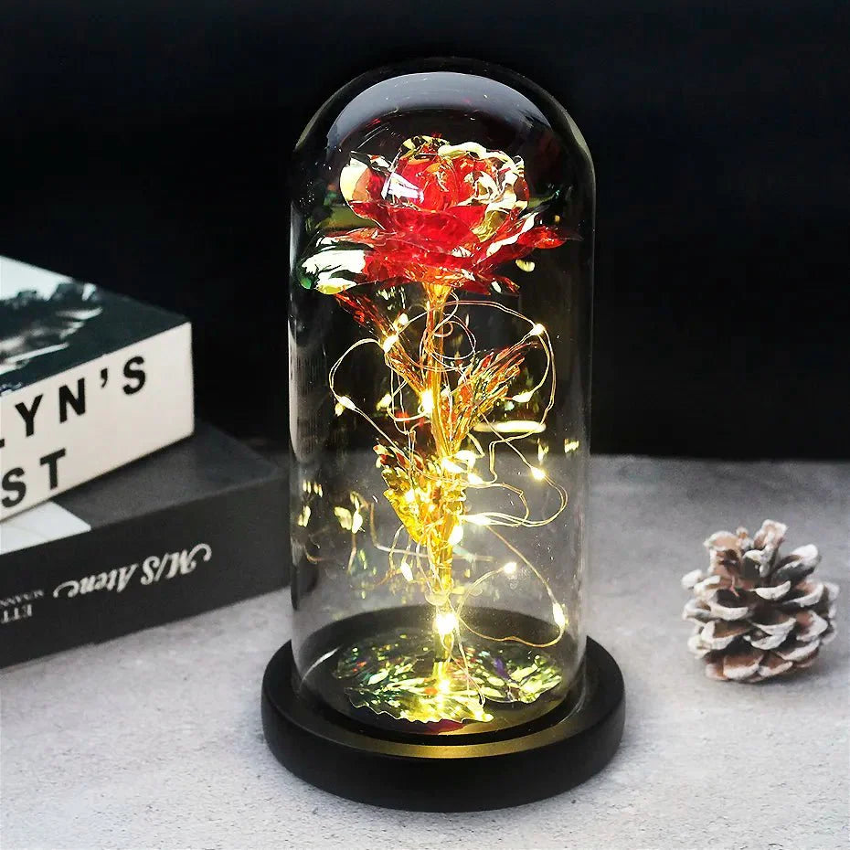 EternalBloom | Preserved Rose – Warm LED Glow Steel red gold black Decoluxe.co.uk