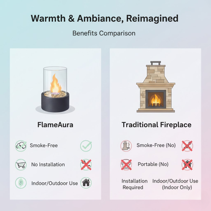 FlameAura | Bioethanol Table Fireplace – Smoke-Free Flame & Modern Design Table Lamps Decoluxe.co.uk