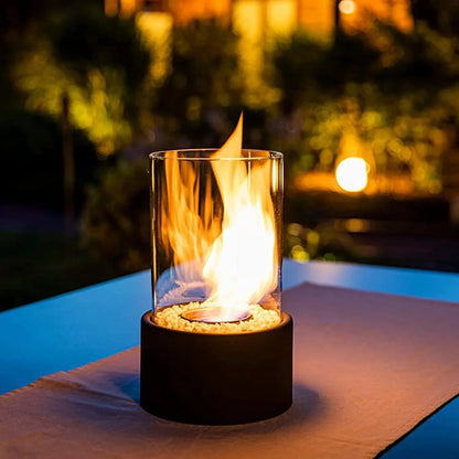 FlameAura | Bioethanol Table Fireplace – Smoke-Free Flame & Modern Design Black Table Lamps Decoluxe.co.uk
