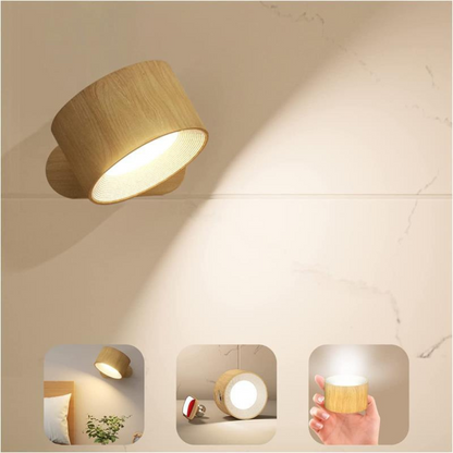 GlowFlex | Wireless Wall Light – Touch Control & 360° Rotation Wood Colour 6.30 × 2.95 in (16 x 7.5cm) Wall Light Fixtures Decoluxe.co.uk