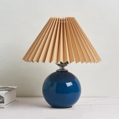 GlowHeritage | Vintage Table Lamp – Pleated Shade & Warm Atmosphere Blue and Brown Decoluxe.co.uk