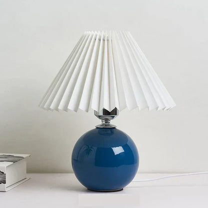GlowHeritage | Vintage Table Lamp – Pleated Shade & Warm Atmosphere Blue and White Decoluxe.co.uk