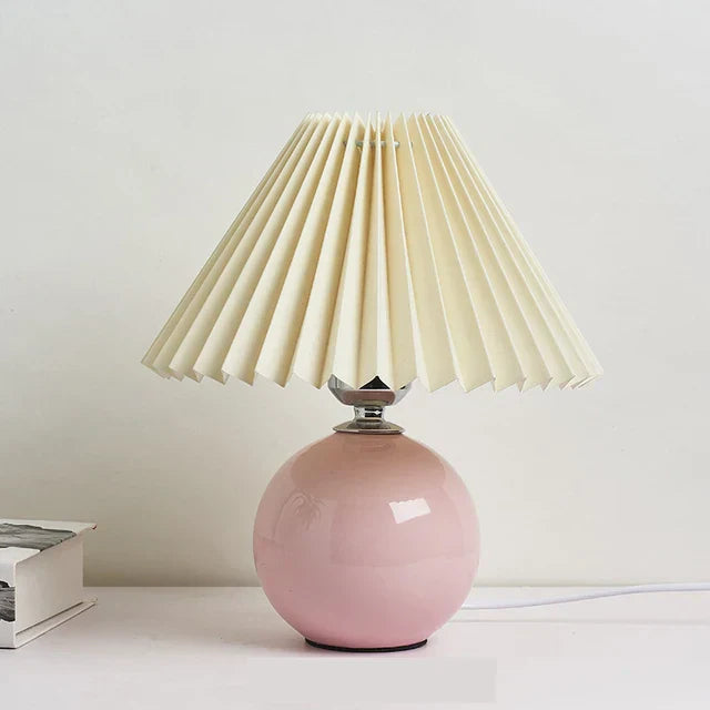 GlowHeritage | Vintage Table Lamp – Pleated Shade & Warm Atmosphere Pink and Beige Decoluxe.co.uk