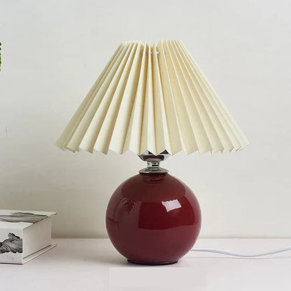 GlowHeritage | Vintage Table Lamp – Pleated Shade & Warm Atmosphere Wine and Beige Decoluxe.co.uk