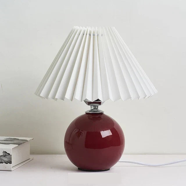 GlowHeritage | Vintage Table Lamp – Pleated Shade & Warm Atmosphere Wine and White Decoluxe.co.uk