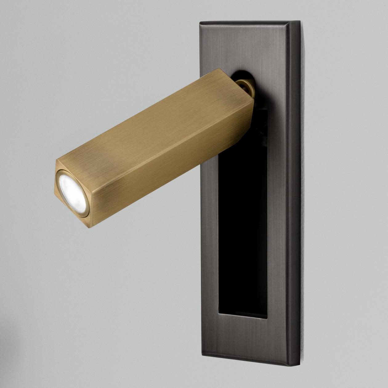 HaloEdge | Wall Sconce – Space-Saving Adjustable Bedside Lamp Matt Black+Bronze Dia 1.9 inch x 6.1 inch square (5cm x H 15.5cm) Wall Light Fixtures Decoluxe.co.uk