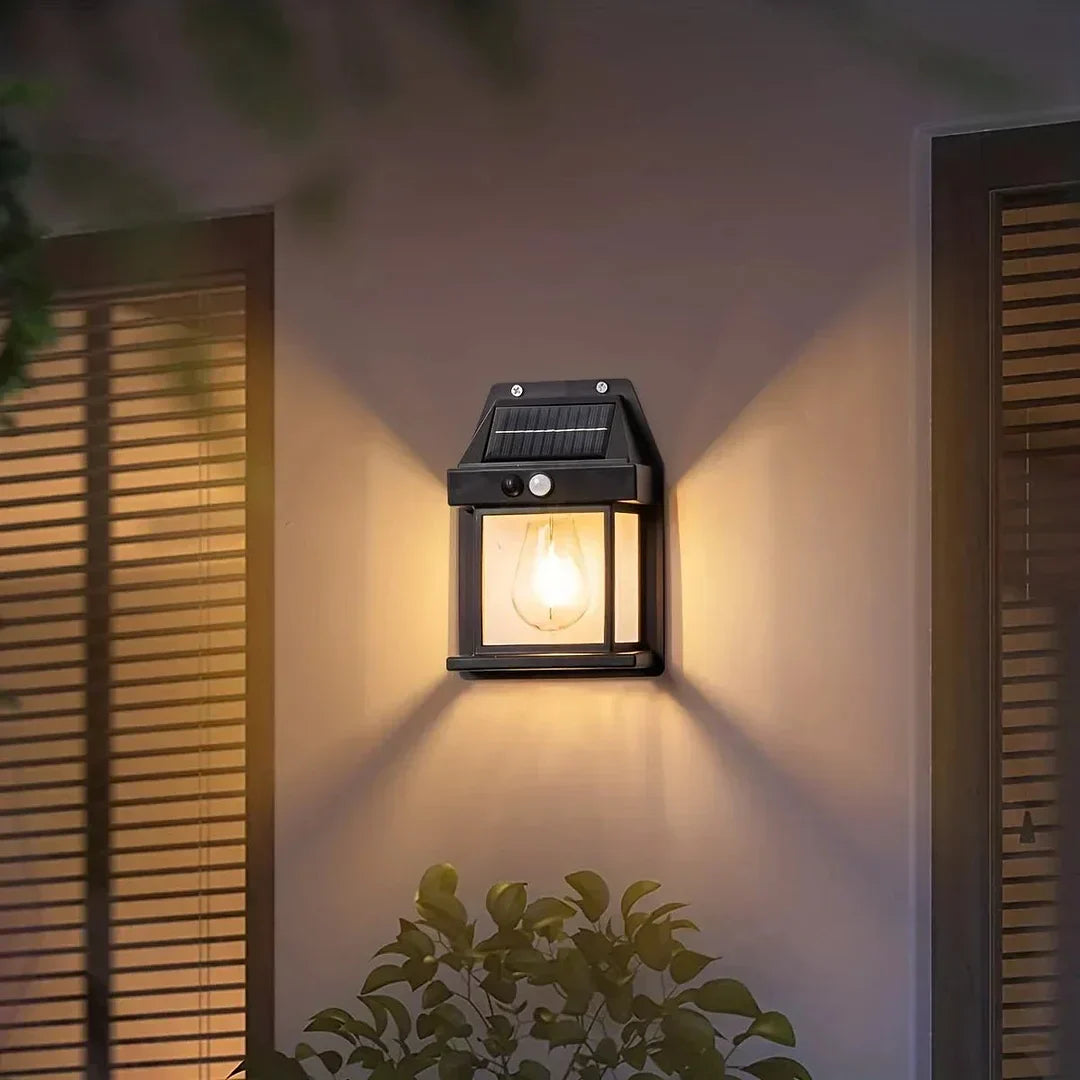 SolarGuard | Outdoor Wall Light – Motion Sensor & All-Night Illumination Black 2.95 × 4.52 × 8.07 in (7.5 × 11.5 × 20.5 cm) Wall Light Fixtures Decoluxe.co.uk