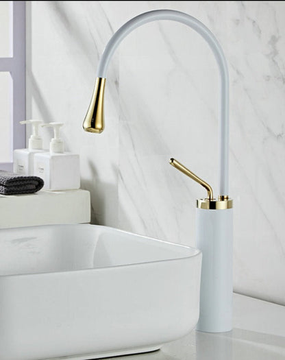 SwanFlow | Bathroom Tap – Elegant Swivel Design for Modern Interiors High White Gold 18.11 x 8.27 x 11.42 in x 7.28 x 2.17 in (46 x 21 x 29 x 18.5cm) Bathroom Sink Faucets Decoluxe.co.uk